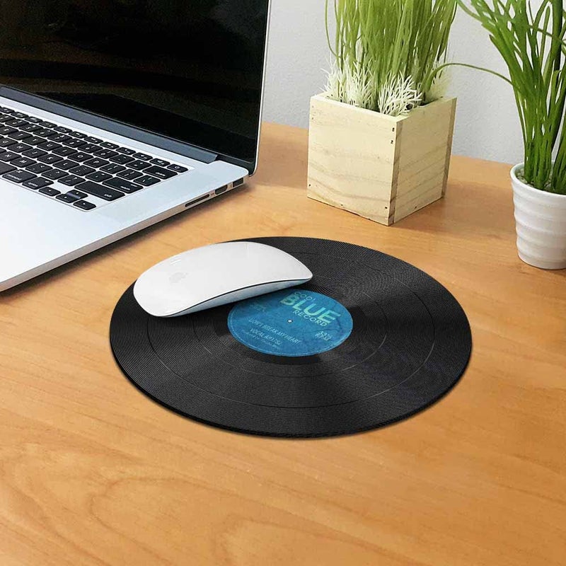 WIRESTER Non-Slip Round Mousepad, Vintage Vinyl Record Blue Mouse Pad for Home, Office and Gaming Desk - Image 5
